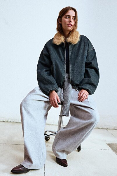 Bershka Suni kürk yakalı denim ceket