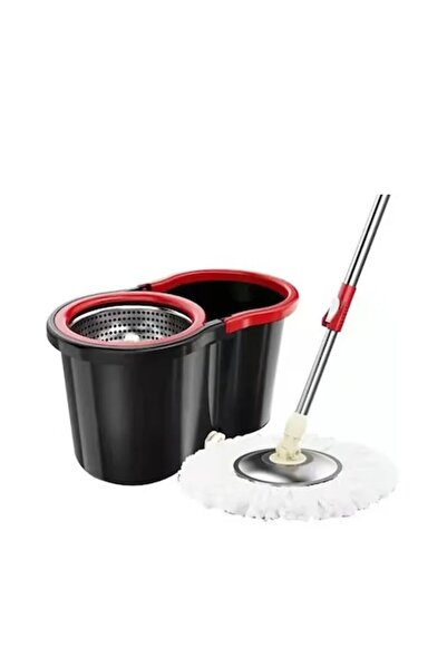 GOLD MARKET Rotating mop set with sturdy bucket, drain plug, detachable container, solution opening, 8 L, Black-