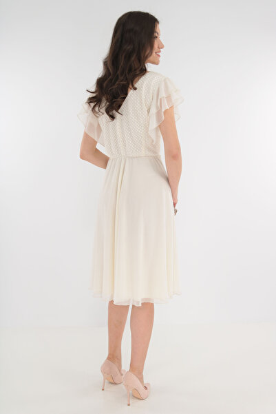 Vanessa Line RO Ivory tulle occasion dress with ruffles on the shoulders