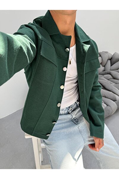 KağanKY Jachetă de primăvară verde smarald