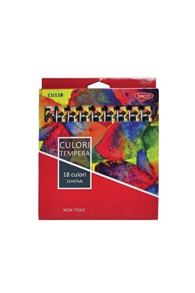 Daco Vopsea Tempera, Set de 18 Culori, Tub de 12 ml, Multicoloră