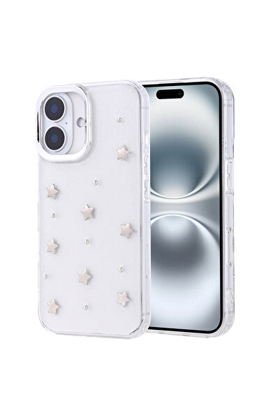 UnDePlus Apple iPhone 16 Kılıf Kabartmalı Kelebek-Kiraz-Çiçek Dizayn Şeffaf K...