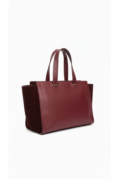 Deriderim Burgundy Genuine Leather Suede Combination Large Tote Bag