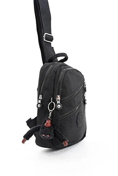 Sanmorris Black Unisex Crinkle Fabric Body Bag with Accessories Free Bag Daily Sports Cross Shoulder Bag