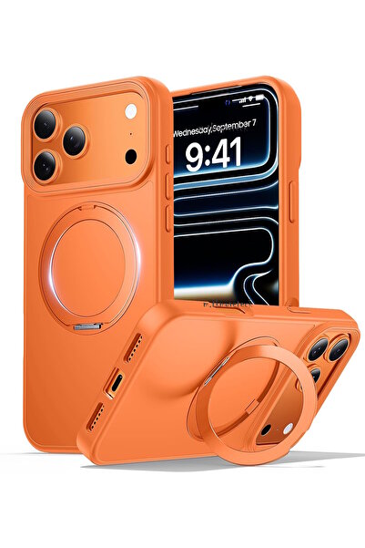 m.tk moveteck iPhone 17 Pro Max Kılıf Magsafe Halkalı 360 Dönebilen Yüzüklü Standlı Armour Mat Mıknatıslı Kapak