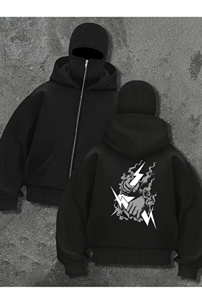 LAND MODA Φούτερ Ninja Unisex με μάσκα χιονιού Ζακέτα με 2 νήματα χοντρό φλις