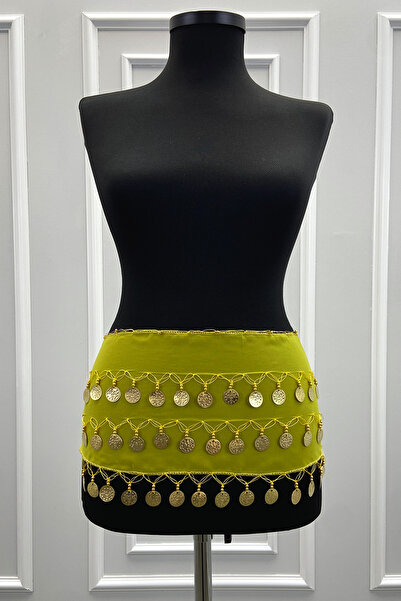 ZEYMERADE Yağ Yeşili Gold Şakira Oryantal Dansöz Dans Kemeri Pullu Zilli Kına...