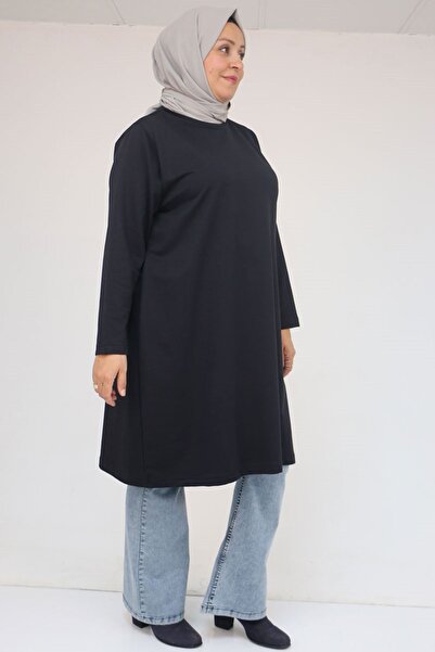 Eslina 58154 Plus Size Two Thread Tunic with Collar - Navy Blue