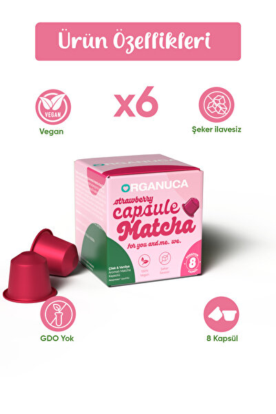 Organuca Berry-Vanilla Matcha – Çilek Vanilya Aromalı Matcha Kapsül 6'lı Paket