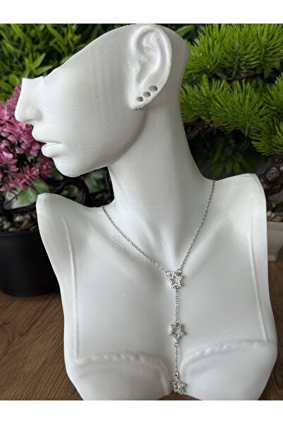 B & S Zirkon Taşlı Yıldızlı Çelik Dekolte Kolye