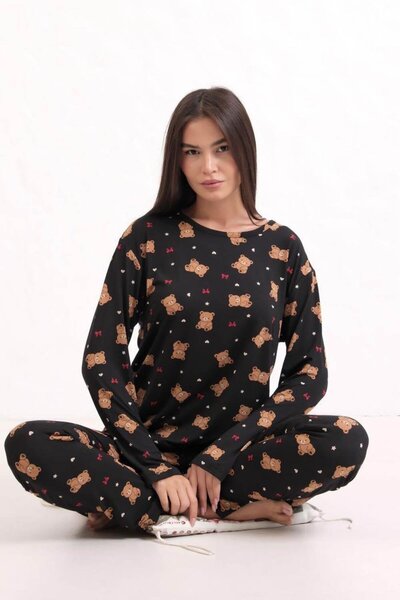 lamelif Patterned Pajama Set Black Brown