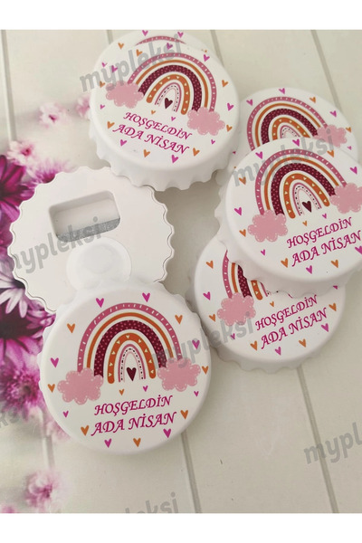 mypleksi Pembe Gökkuşağı Baskılı Gazoz Kapağı Açacak Magnet (10 Adet)