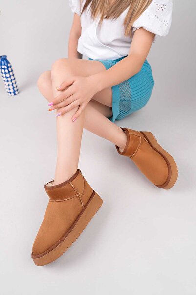 Demashoes Μίνι μποτάκια χειμερινού τύπου με ψηλό τακούνι, με χοντρή σόλα, από μαλλί καστόρι και γούνα εσωτερικά