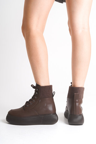 Limeo Γυναικείες μπότες και μποτάκια με χοντρή σόλα με κορδόνια με λεπτομέρειες από πλεκτό ύφασμα