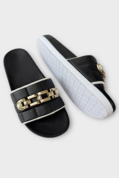 Liger Women's Casual Slippers with Buckle Stylish Summer Home Beach Vacation Work Slippers Black - Gold