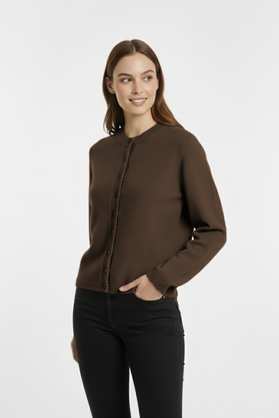 Suede Style 51180 - كارديجان نسائي أساسي بياقة دائرية من التريكو