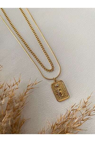 stainless steell قلادة من الفولاذ المقاوم للصدأ بتصميم لوحة مزدوجة مع تفاصيل ...