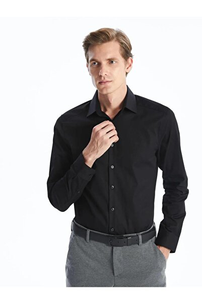 LC Waikiki Cămașă pentru bărbați LCWAIKIKI Formal Black slim fit cu mâneci lungi din gabardină