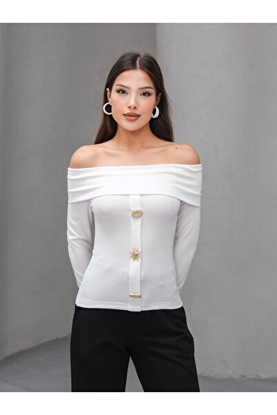 cemo Madonna Collar Three Button Blouse