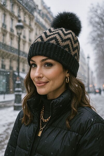 MARBERRY Beretă pentru femei cu model în zig-zag de nurcă