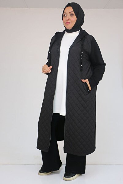 Eslina 53041 Büyük Beden Modal - Kapitone Kombinli Kap - Siyah