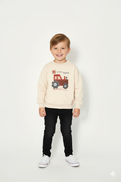 WORRN سويت شيرت للأولاد مصنوع من القطن بنسبة 100% مطرز بتصميم تراكتور من سن 2...