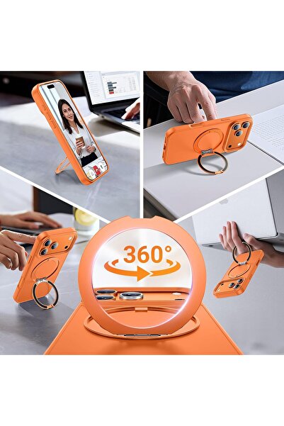 m.tk moveteck iPhone 17 Pro Kılıf Magsafe Halkalı 360 Dönebilen Yüzüklü Standlı Armour Mat Mıknatıslı Kapak