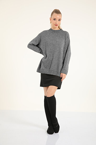Suede Style 51114 - Stylish Comfortable Silvery Women's Knitwear Long Sweater
