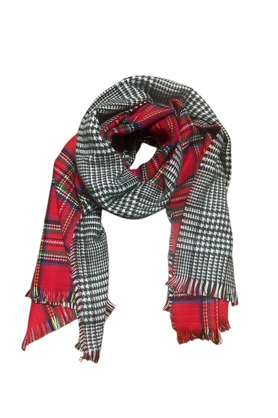 Hayalet Double-Sided Different Pattern Soft Textured Checkered Winter Scarf Women's Shawl