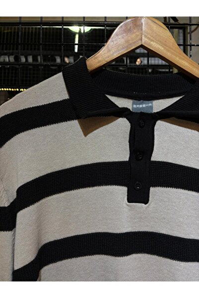 Q45collection Collared Striped Men's Knit Sweater