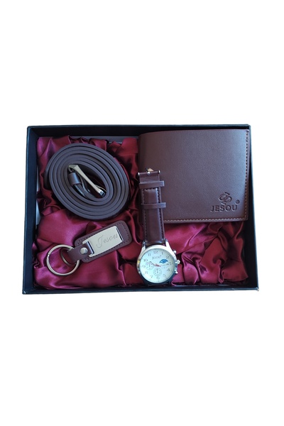 OEM Brown men's set consisting of wallet, watch, key chain and belt