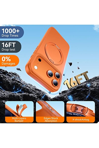m.tk moveteck iPhone 17 Pro Max Kılıf Magsafe Halkalı 360 Dönebilen Yüzüklü Standlı Armour Mat Mıknatıslı Kapak