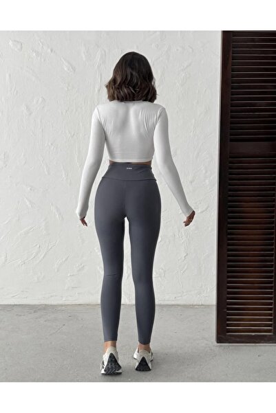 Moda Banuş Dalgıç Kumaş Dar Paça Şardonlu Tayt Antrasit-Koyu Gri