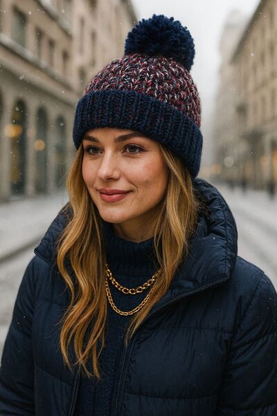 MARBERRY Beretă tricotată pentru femei cu pompon bleumarin