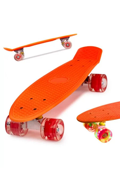 Avex Detský skateboard Penny Board s LED osvetlenými gumenými kolieskami, oranžová farba