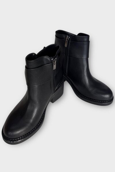 Liger Γυναικείες μπότες με πέτρινη λεπτομέρεια με χοντρό τακούνι ΜΑΥΡΟ - ΑΣΗΜΕΝΙΟ