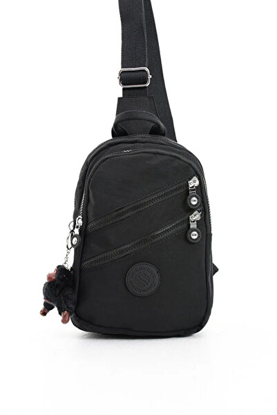 Sanmorris Black Unisex Crinkle Fabric Body Bag with Accessories Free Bag Daily Sports Cross Shoulder Bag