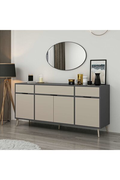 Minar Elina Ayaklı Konsol Aynalı - Antrasit/Kumtaşı