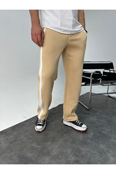 KağanKY Μπεζ αθλητική φόρμα με λευκές ρίγες