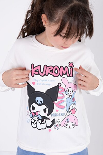 Cansın Mini Ecru Glitter Printed Badili Jeans Pants Girl's 2-Piece Set 22758