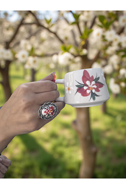 İlbay Çini Takı Cup Ring Red Crocus Flower
