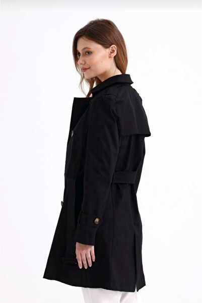 EFTELYABUTİK Kadın Kısa (80Cm) Kemerli Trençkot