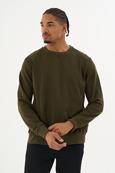 Superlife Süperlife Men's Gray Crew Neck Ribbed Regular Fit Sweatshirt Spr26Swk930