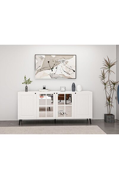 Minar Kale Konsol Cam Kapak İlkbahar Beyaz Aynalı Beyaz