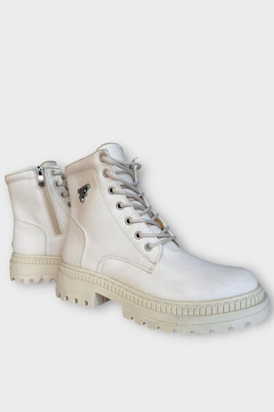 Liger Жіночі черевики на товстій підошві з шнурівкою та блискавкою КРЕМ