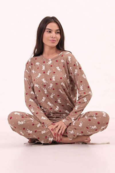 lamelif Patterned Pajama Set Milky Coffee