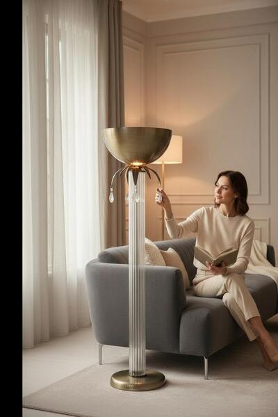 ECHOMEDECOR PALMİYE KRİSTAL DETAYLI CAM VE METAL SAKSI