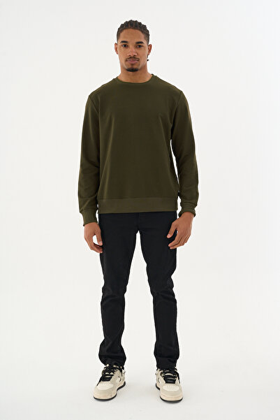 Superlife Süperlife Men's Gray Crew Neck Ribbed Regular Fit Sweatshirt Spr26Swk930