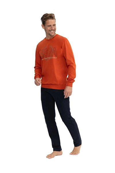 U.S. Polo Assn. Чоловічий 100% бавовняний 4 сезони з довгими рукавами, круглим коміром, двома нитками, піжамний комплект