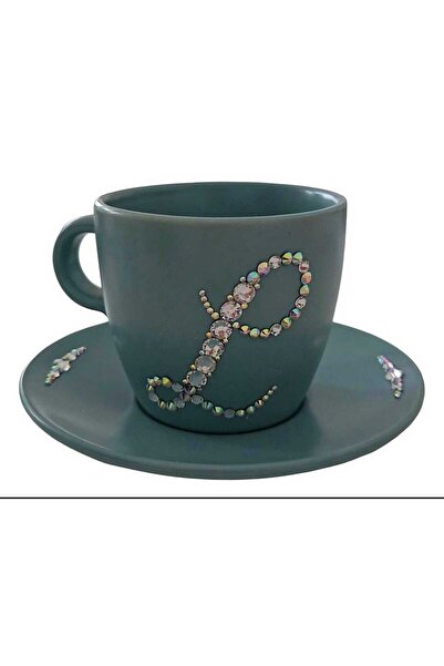 by Alexandra Vacarusi Personalized cup and saucer with Swarovski Crystals, turquoise, gift,